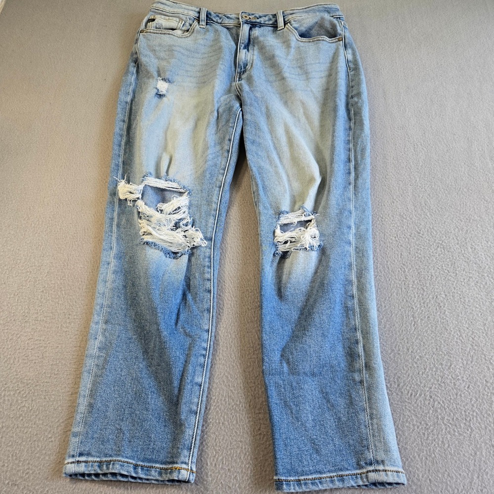 KanCan Straight Leg Jeans Womens 15/31 Light Wash Distressed High Rise KC9197L